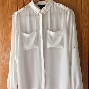 Cream long sleeve sheer blouse